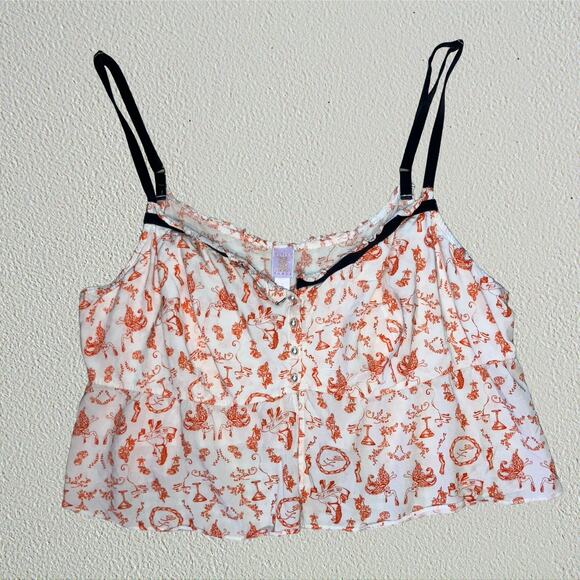 Modern toile print ribbon trim cropped babydoll cami Savage Fenty Underpinnings - Picture 1 of 7
